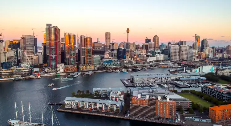 La bellezza di Darling Harbour al tramonto.