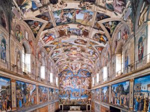 Gli affreschi nella Cappella Sistina in Vaticano, a Roma.