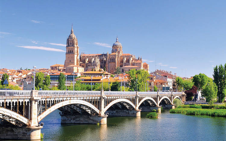 La bellissima città spagnola di Salamanca con la grande cattedrale.