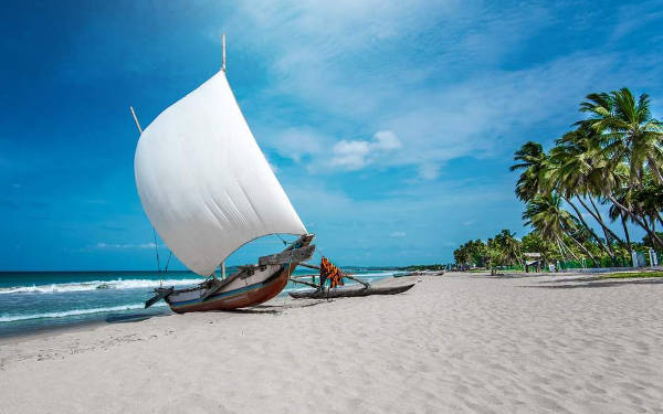 Una spiaggia esotica in Sri Lanka.